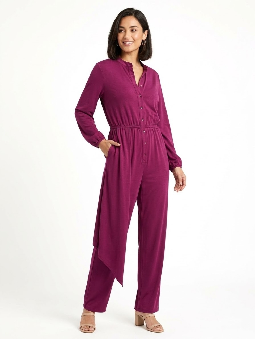 Amazon Women’s Button-Front Magenta Jumpsuit Size XXL EUC P2P 22in.